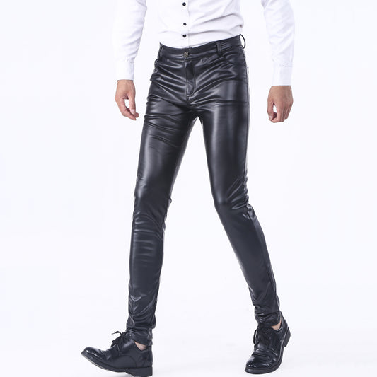 Men's Skinny Tapered pants Trousers Casual Pants Pocket Straight Leg Solid Color Full Length Party Daily Faux Leather Streetwear